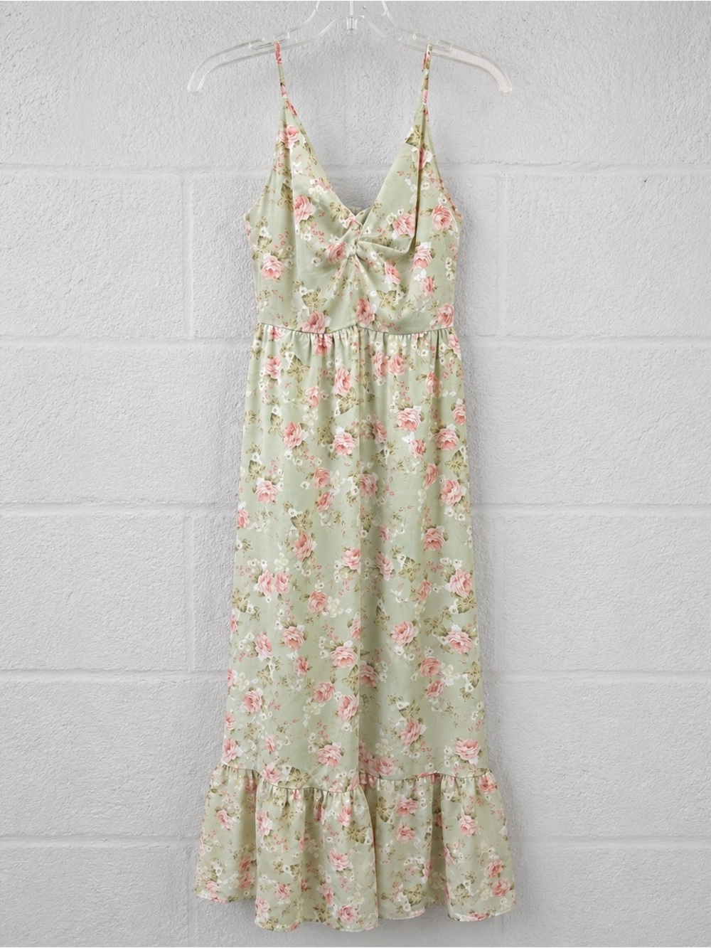 CUPSHE NWT Sage Floral Twist Front Smocked Back Maxi Dress M